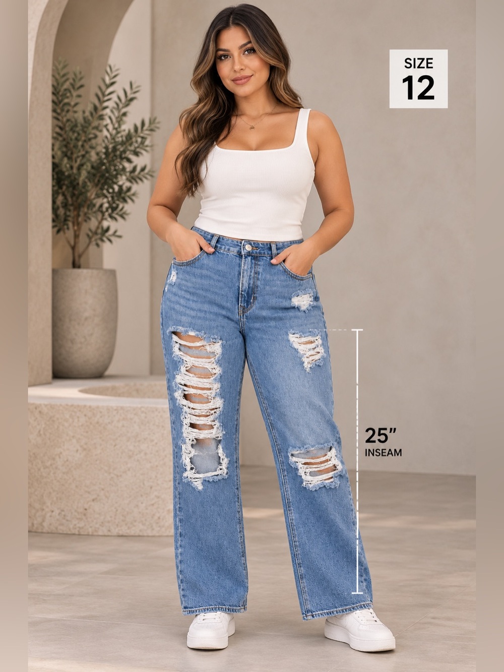 American Eagle Women's Distressed Wide-Leg
Jeans - Size 12